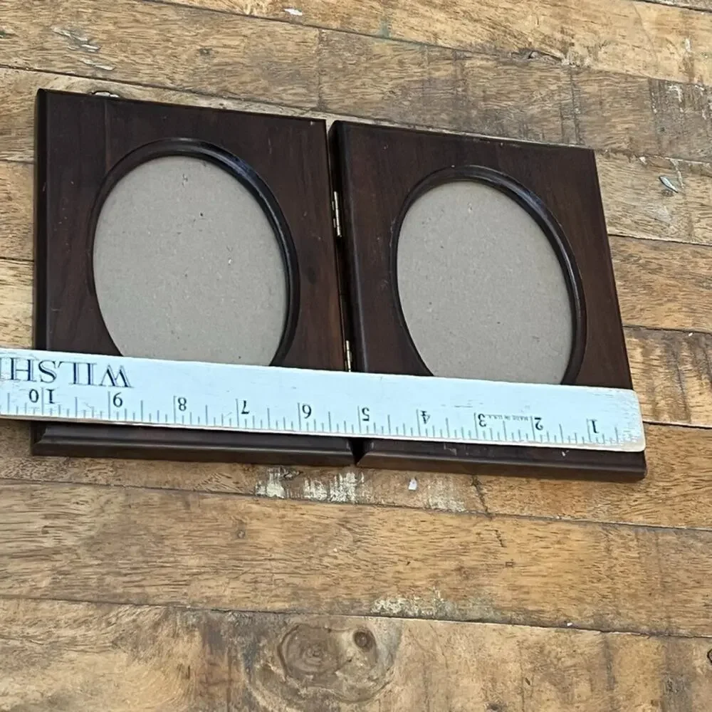 Vintage Lenox Photo Frame Double-Hinged Wood 3 x 4.5 in Oval Openings